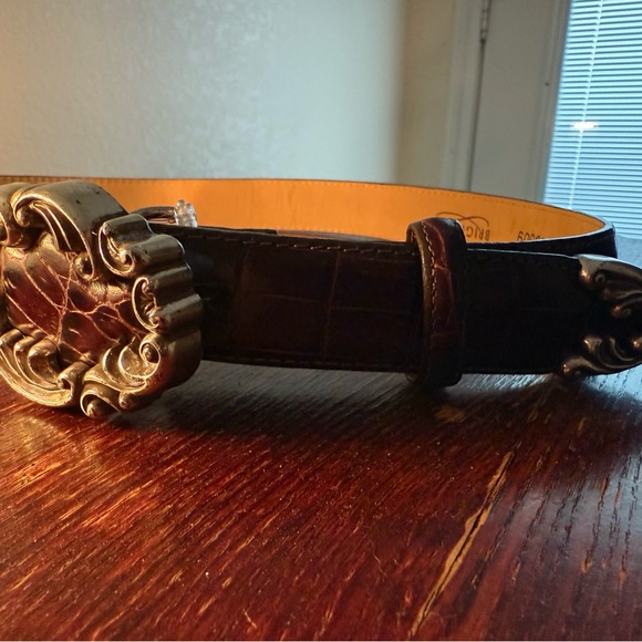 Brighton Dark Brown Leather Belt with Intricate Silver Buckle - Picture 3 of 3